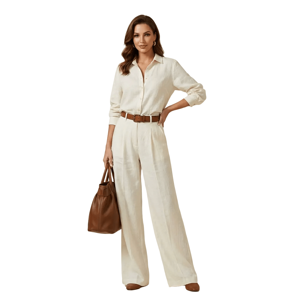 Women Two Piece Set Loose Fit Button Wide Leg Design