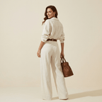 Women Two Piece Set Loose Fit Button Wide Leg Design