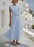 Women's 100% Belgian Linen Twist-Front Midi Dress in Blue