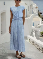 Belgian linen twist-front midi dress detail
