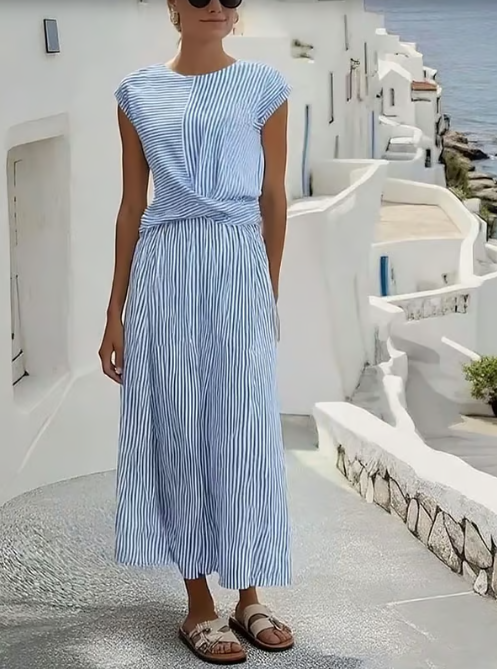 Belgian linen twist-front midi dress detail