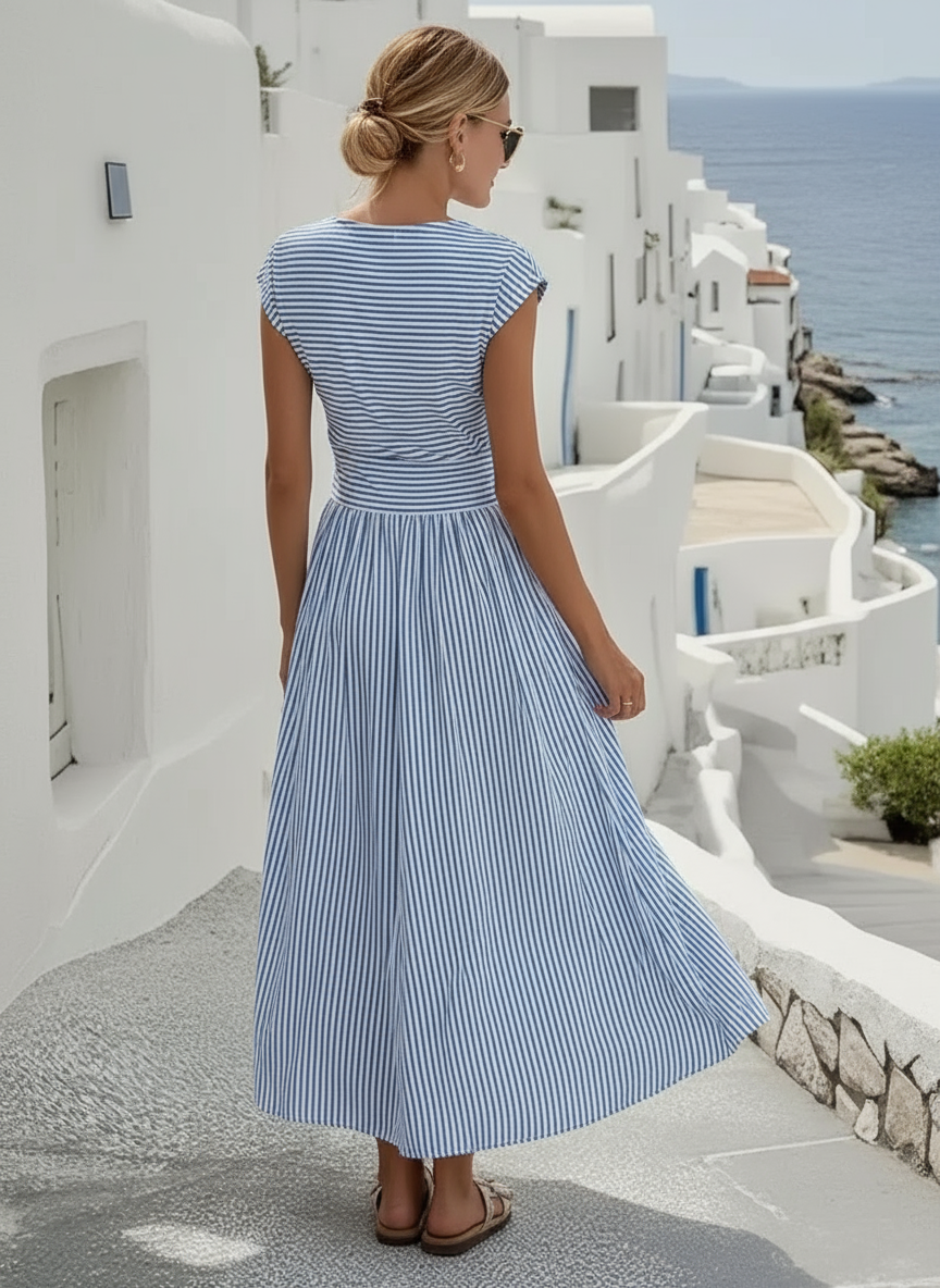 Belgian linen twist-front midi dress full view
