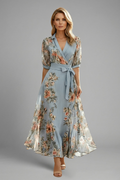 Women’s Midi Dress with V-Neck and Floral Pattern