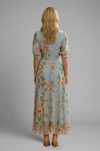 Women’s Midi Dress with V-Neck and Floral Pattern