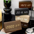 Wooden Digital Alarm Clock — Brightness & Temp Display