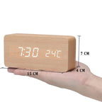 Wooden Digital Alarm Clock — Brightness & Temp Display