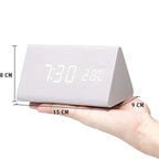 Wooden Digital Alarm Clock — Brightness & Temp Display