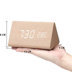Wooden Digital Alarm Clock — Brightness & Temp Display