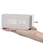 Wooden Digital Alarm Clock — Brightness & Temp Display