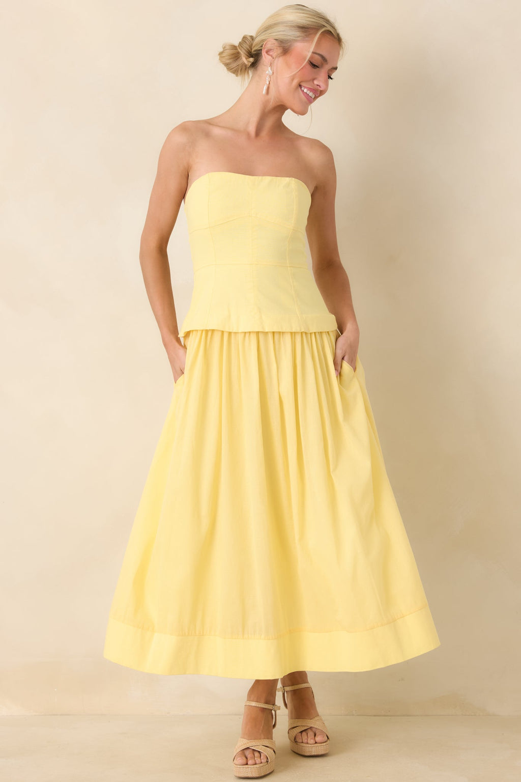 Women's You Already Know Yellow Cotton Bustier Bodice Strapless Midi Dress | Shell 1: 100% Cotton 2