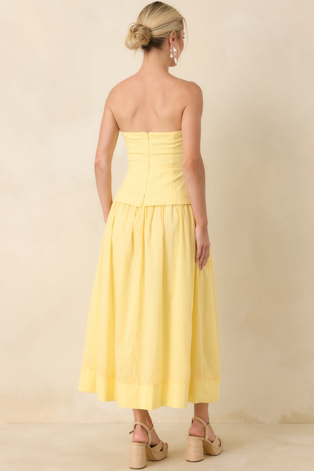 Women's You Already Know Yellow Cotton Bustier Bodice Strapless Midi Dress | Shell 1: 100% Cotton 5