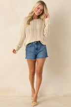 Women's Z Supply Beige Upland Crochet Sweater Top | 60% Cotton & 40% Viscose 0