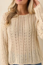 Women's Z Supply Beige Upland Crochet Sweater Top | 60% Cotton & 40% Viscose 6