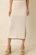 Women's Z Supply Beige Yessenia Whipstitch Midi Skirt | 65% Rayon 1