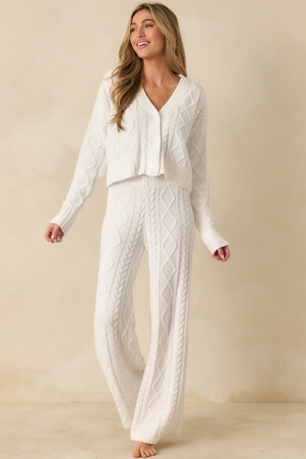 Women's Z Supply Gemma Ivory Cable Knit Pants | 100% Polyester 2