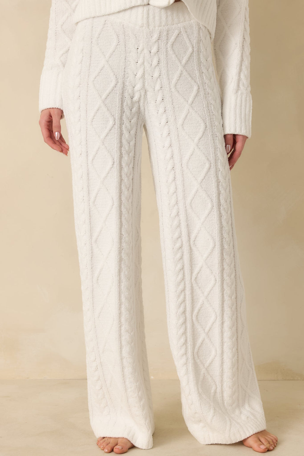 Women's Z Supply Gemma Ivory Cable Knit Pants | 100% Polyester 3