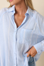 Women's Z Supply Light Blue Perfect Linen Stripe Top | 55% Linen 3