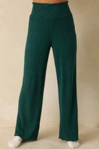 Women's Z Supply Mistletoe Green Dawn Smocked Ribbed Knit Pants | 97% Polyester & 3% Spandex 0