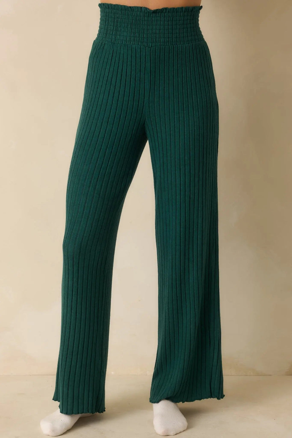 Women's Z Supply Mistletoe Green Dawn Smocked Ribbed Knit Pants | 97% Polyester & 3% Spandex 4