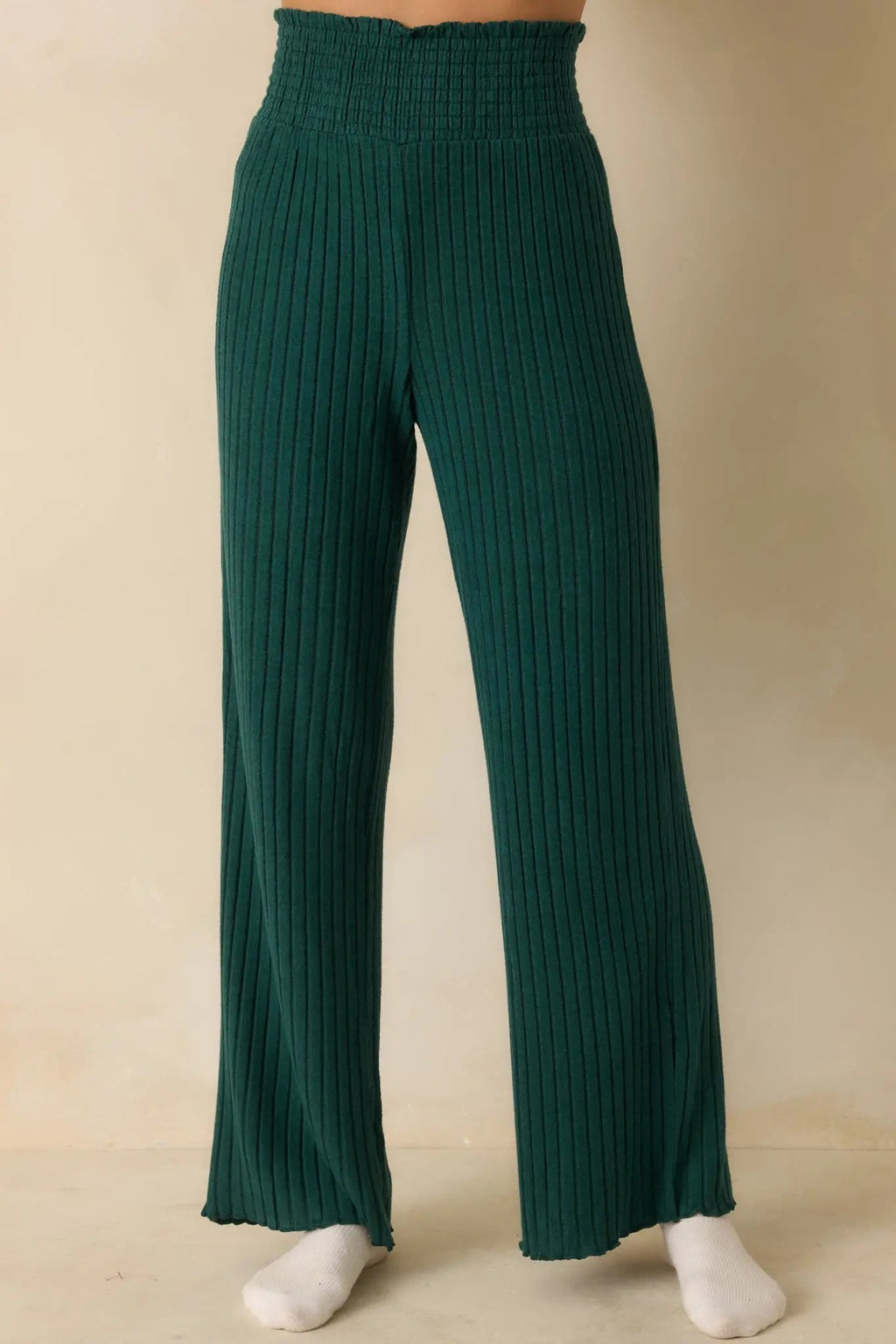 Women's Z Supply Mistletoe Green Dawn Smocked Ribbed Knit Pants | 97% Polyester & 3% Spandex 5