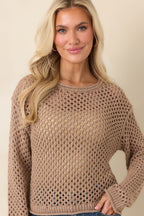 Women's Z Supply Mocha Brown Cala Shimmer Crochet Sweater | 54% Polyester 5
