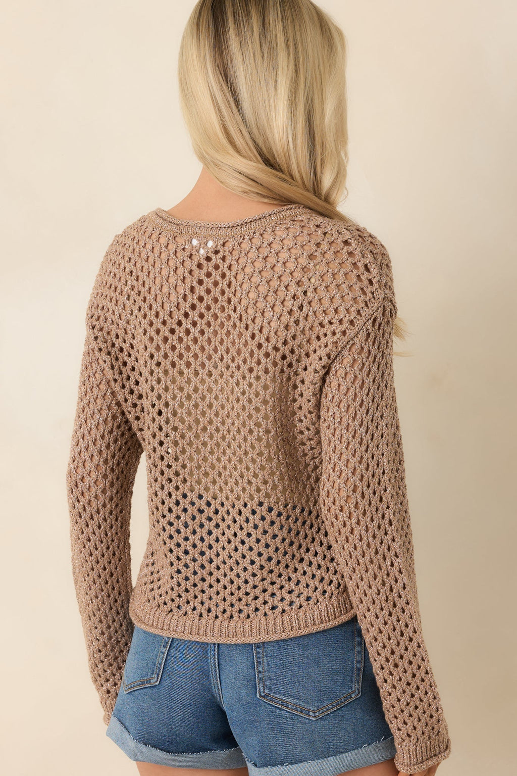Women's Z Supply Mocha Brown Cala Shimmer Crochet Sweater | 54% Polyester 6