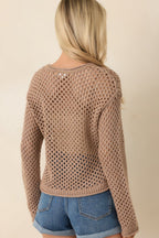 Women's Z Supply Mocha Brown Cala Shimmer Crochet Sweater | 54% Polyester 6