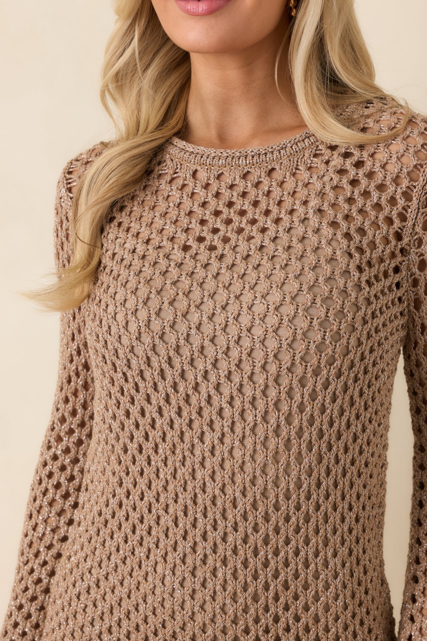 Women's Z Supply Mocha Brown Calabria Shimmer Crochet Mini Dress | 54% Polyester 1