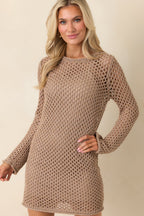 Women's Z Supply Mocha Brown Calabria Shimmer Crochet Mini Dress | 54% Polyester 5