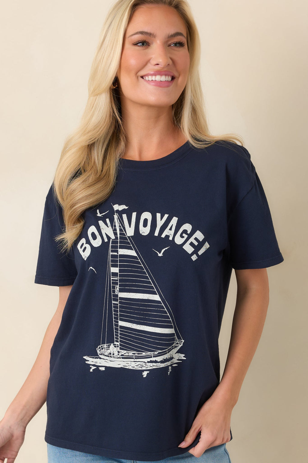 Women's Z Supply Navy Blue Cotton Voyage Boyfriend Tee | 100% Cotton 1