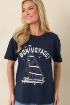 Women's Z Supply Navy Blue Cotton Voyage Boyfriend Tee | 100% Cotton 3