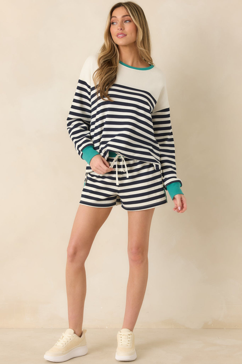 Women's Z Supply Navy Cotton Blend Layer Up Stripe Sweatshirt | 60% Cotton & 40% Polyester 0