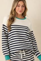 Women's Z Supply Navy Cotton Blend Layer Up Stripe Sweatshirt | 60% Cotton & 40% Polyester 1