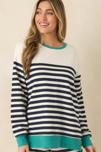 Women's Z Supply Navy Cotton Blend Layer Up Stripe Sweatshirt | 60% Cotton & 40% Polyester 3