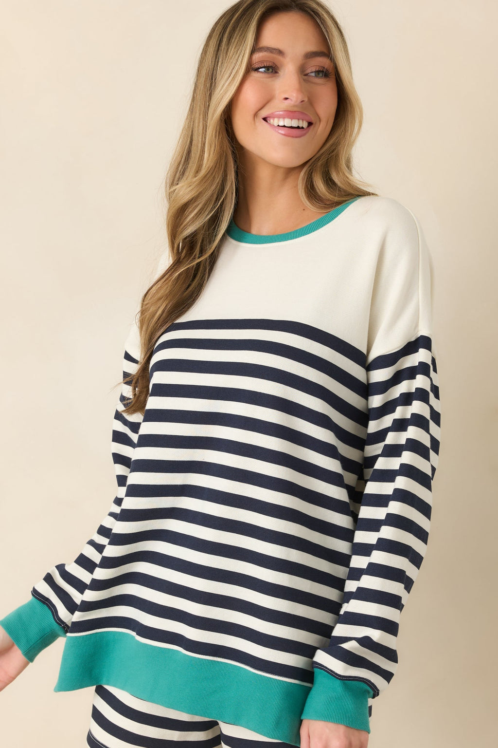 Women's Z Supply Navy Cotton Blend Layer Up Stripe Sweatshirt | 60% Cotton & 40% Polyester 5