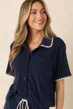 Women's Z Supply Navy Cotton Blend Miles Loop Terry Shirt | 76% Cotton & 24% Polyester 1