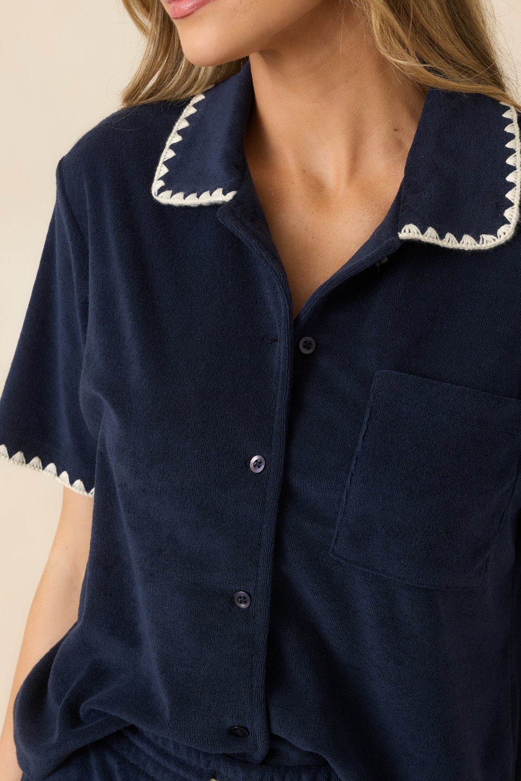 Women's Z Supply Navy Cotton Blend Miles Loop Terry Shirt | 76% Cotton & 24% Polyester 2