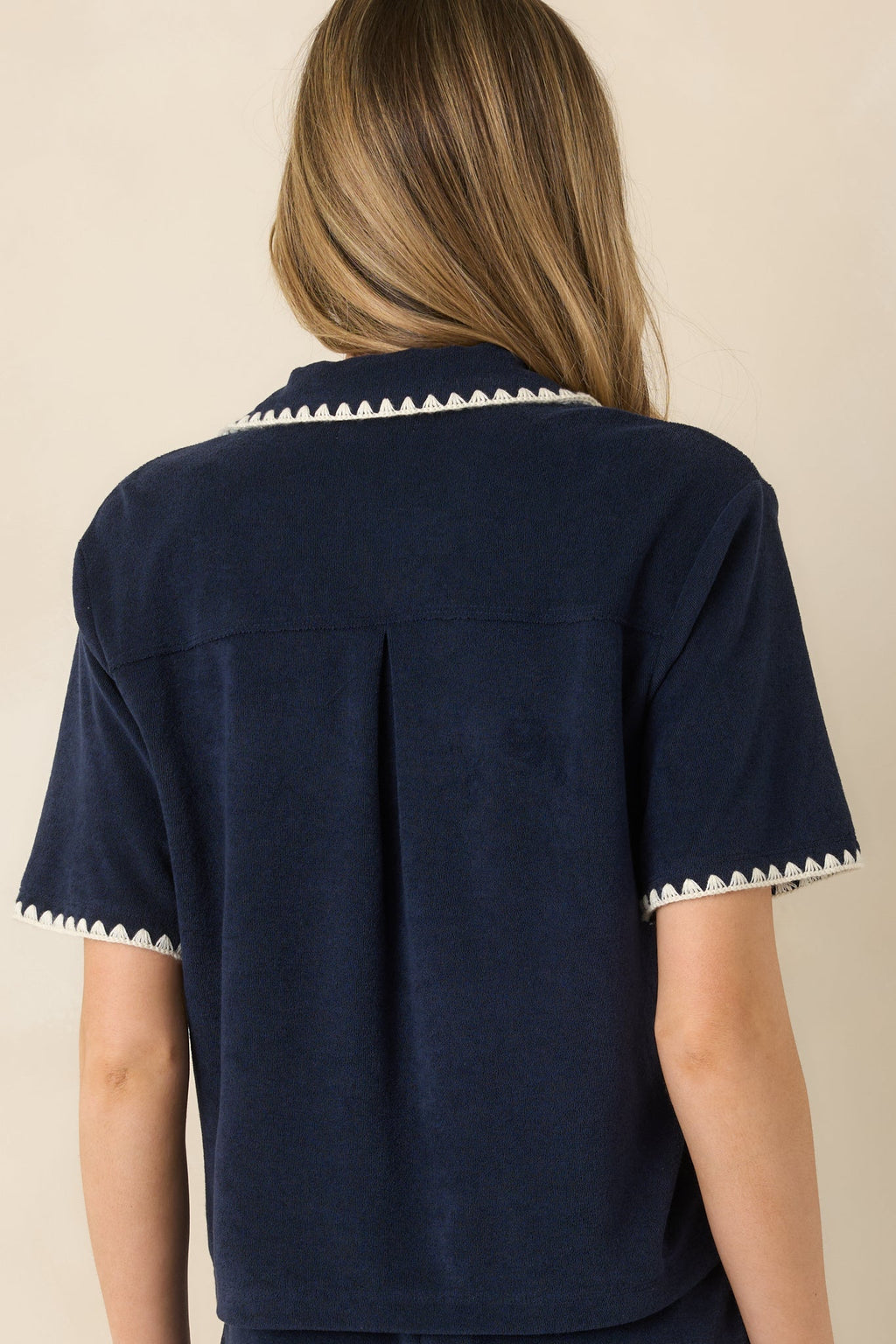 Women's Z Supply Navy Cotton Blend Miles Loop Terry Shirt | 76% Cotton & 24% Polyester 7
