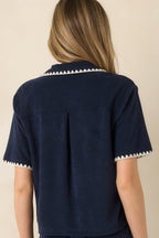 Women's Z Supply Navy Cotton Blend Miles Loop Terry Shirt | 76% Cotton & 24% Polyester 7