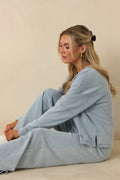 Women's Z Supply Ocean Air Indigo Delphine Knit Denim V-neck Sweatshirt | 85% Cotton & 15% Polyester 0