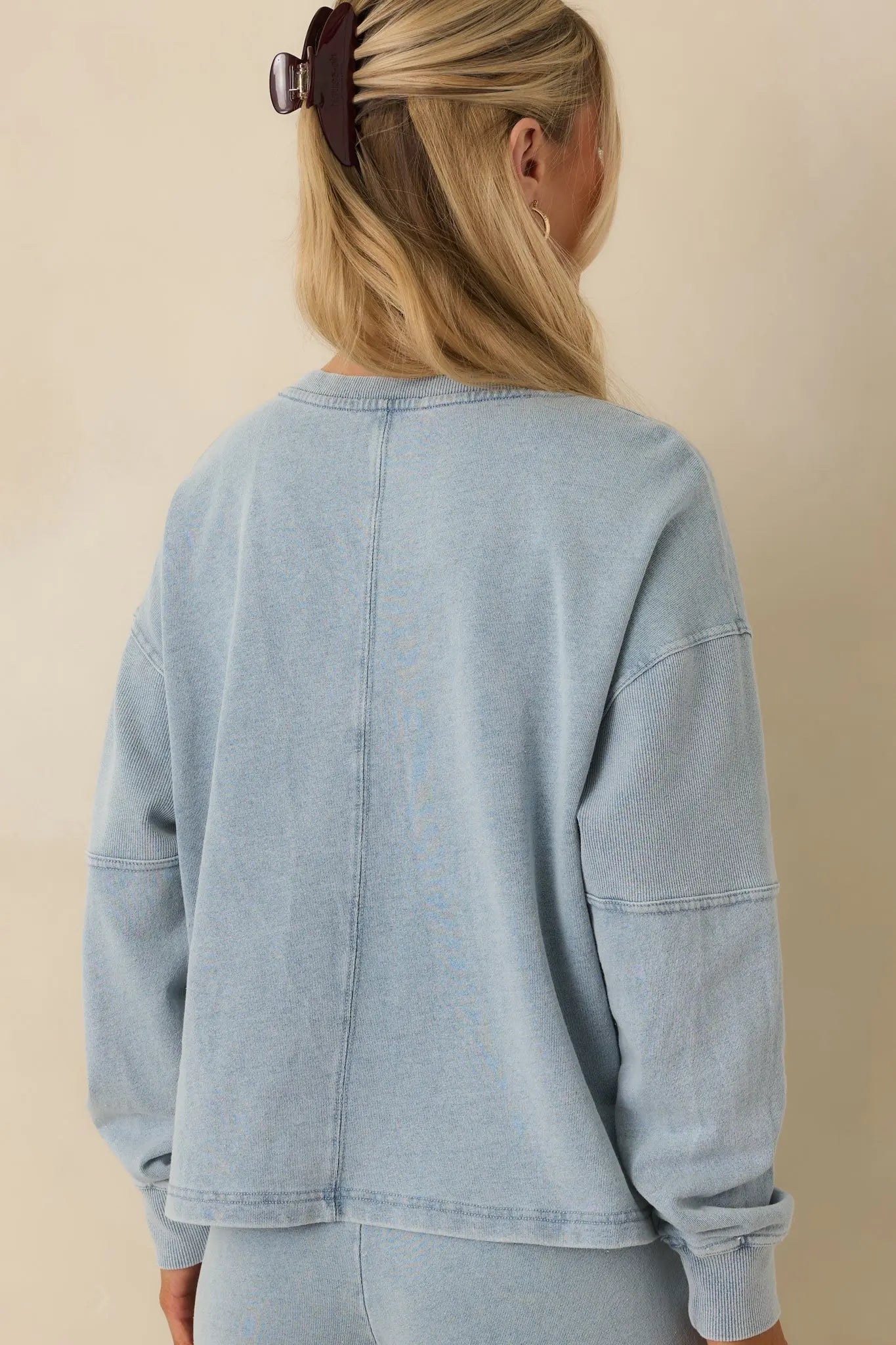 Women's Z Supply Ocean Air Indigo Delphine Knit Denim V-neck Sweatshirt | 85% Cotton & 15% Polyester 6