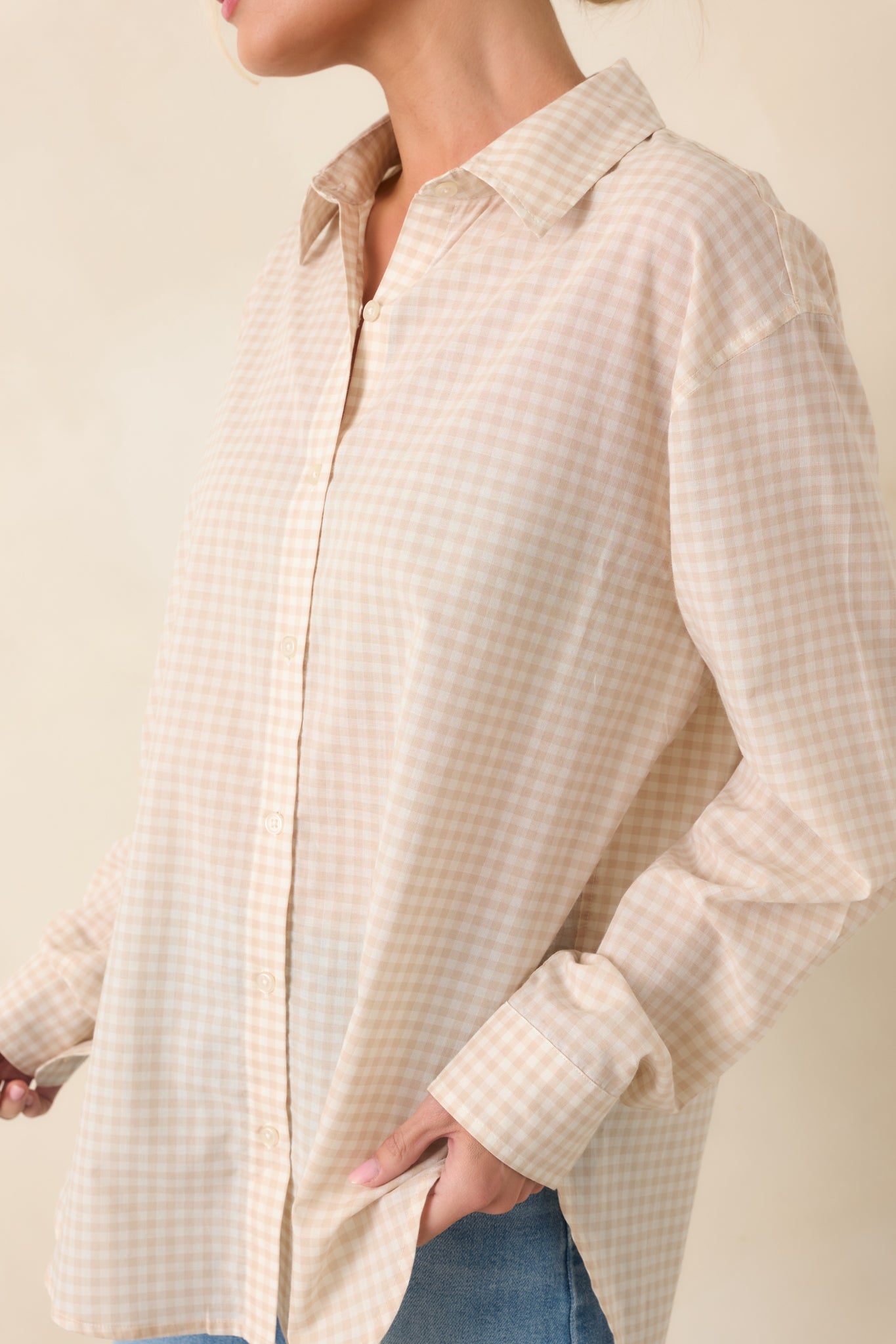 Women's Z Supply Parchment Beige Cotton Seaport Button Up Top | 100% Cotton 2
