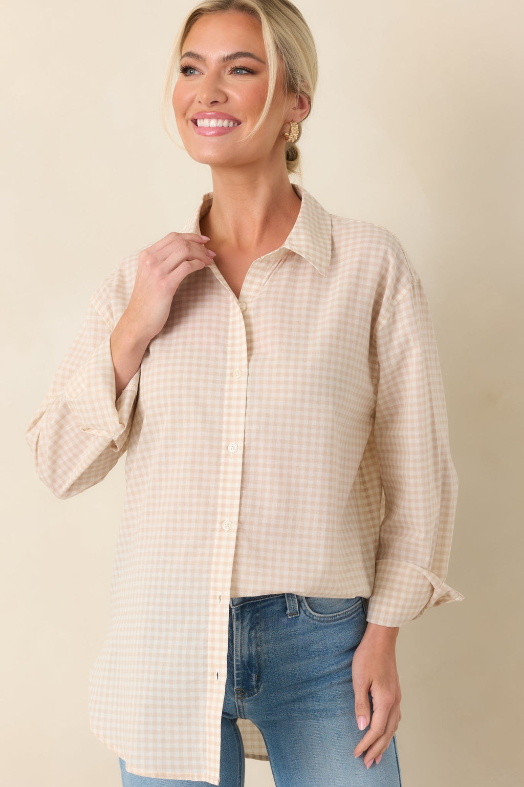 Women's Z Supply Parchment Beige Cotton Seaport Button Up Top | 100% Cotton 3