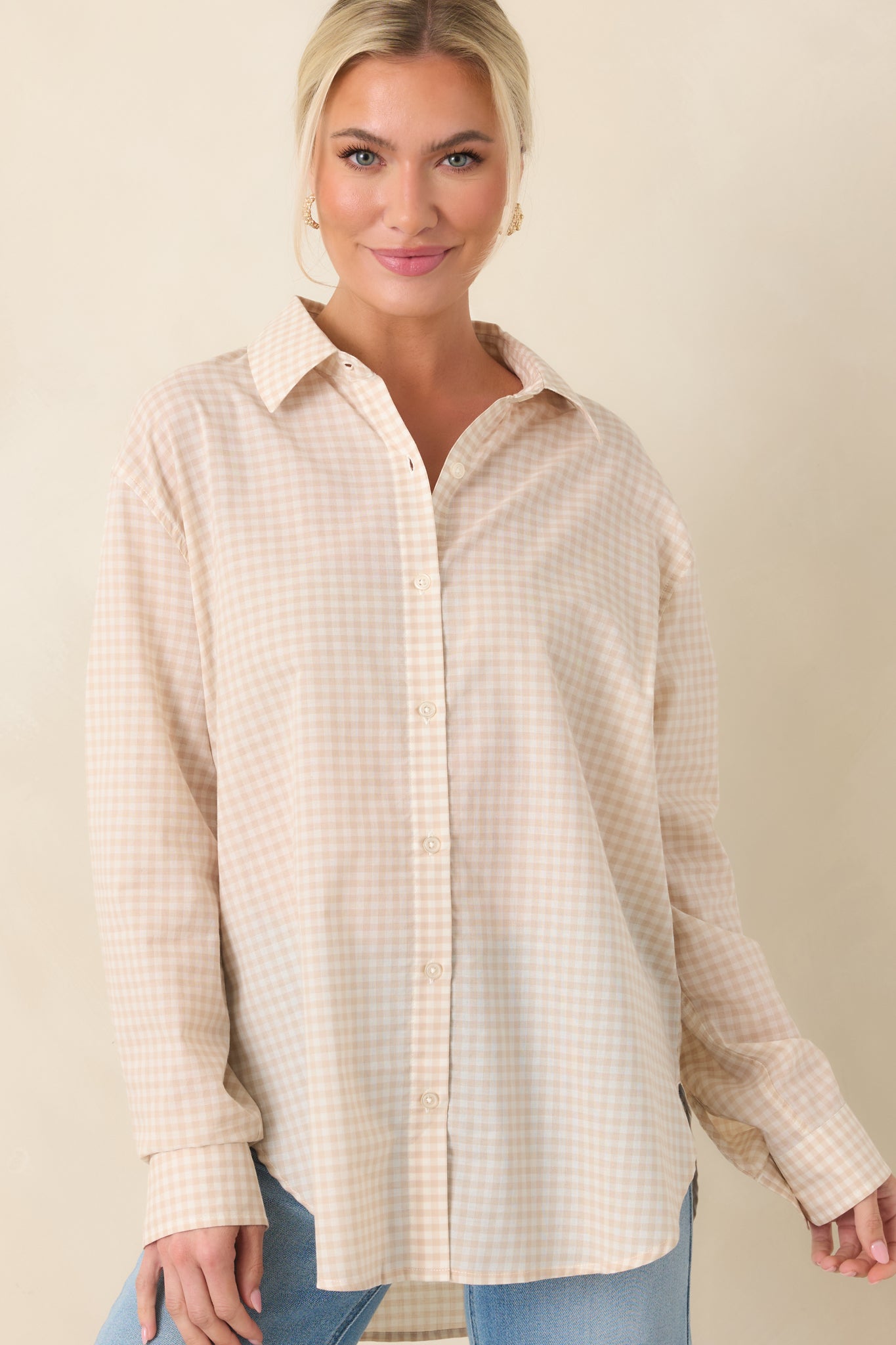 Women's Z Supply Parchment Beige Cotton Seaport Button Up Top | 100% Cotton 4