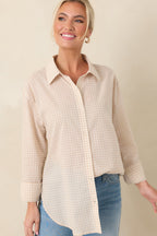 Women's Z Supply Parchment Beige Cotton Seaport Button Up Top | 100% Cotton 7