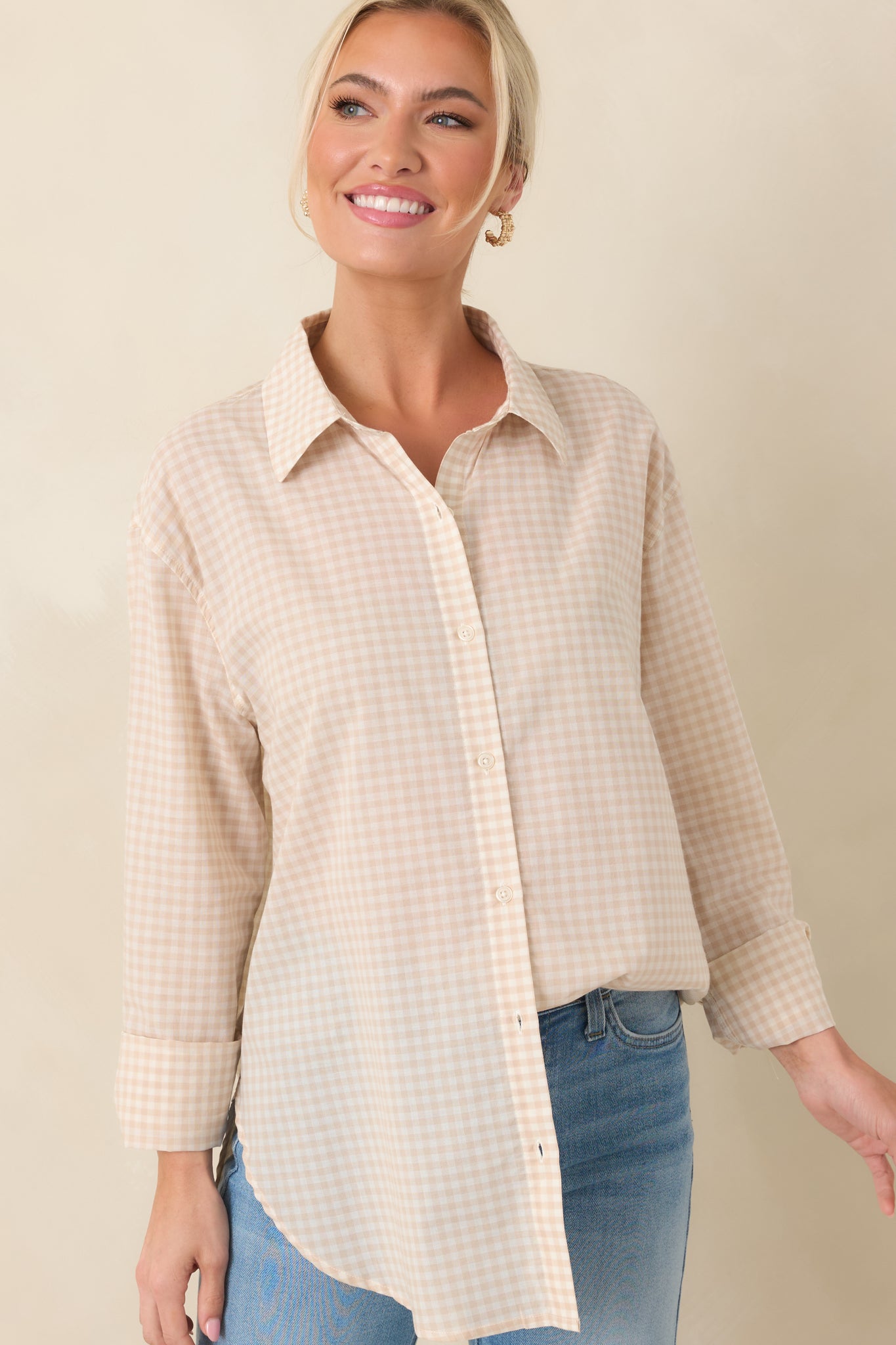 Women's Z Supply Parchment Beige Cotton Seaport Button Up Top | 100% Cotton 7