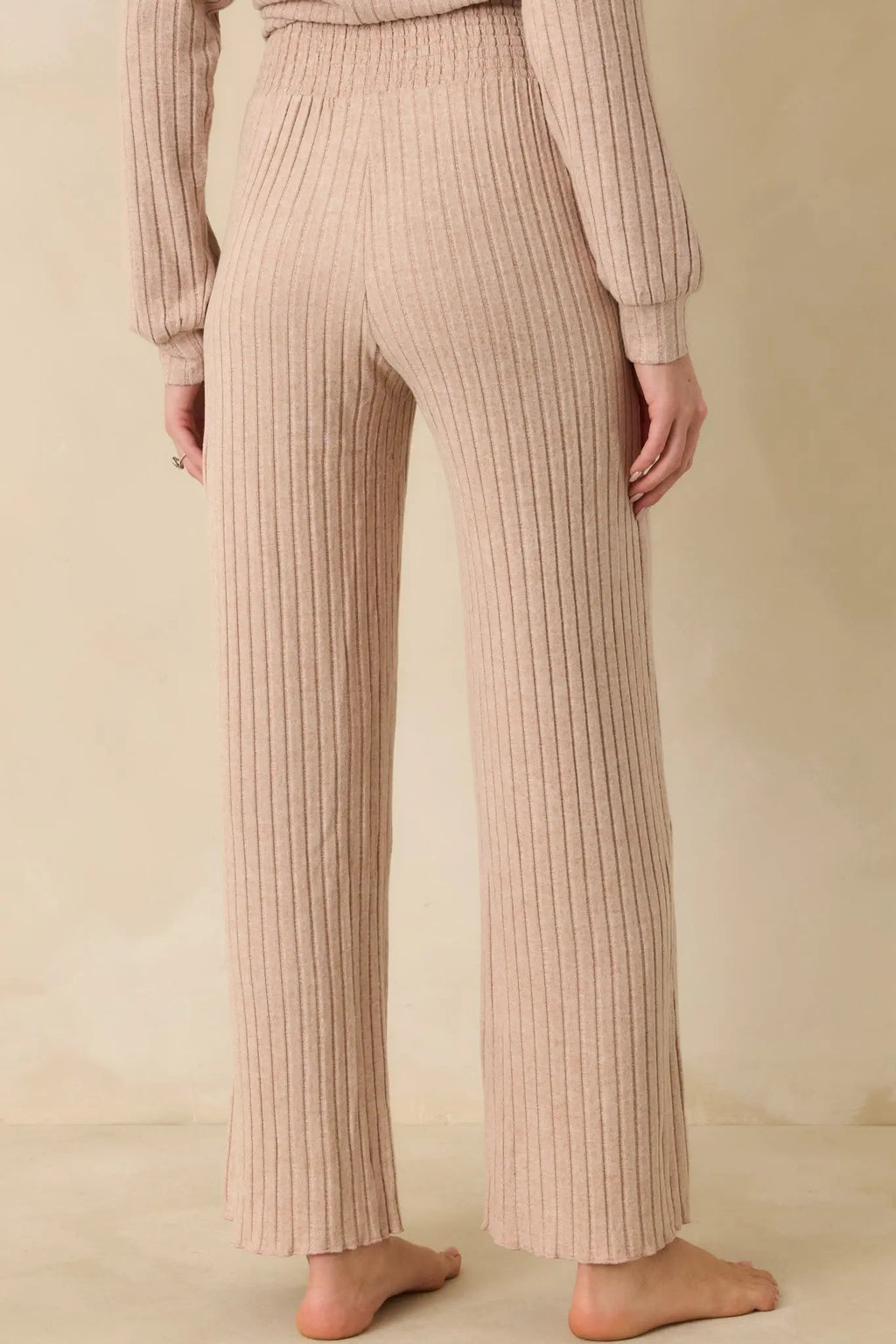 Women's Z Supply Taupe Dawn Smocked Rib Pants | 97% Polyester & 3% Spandex 3