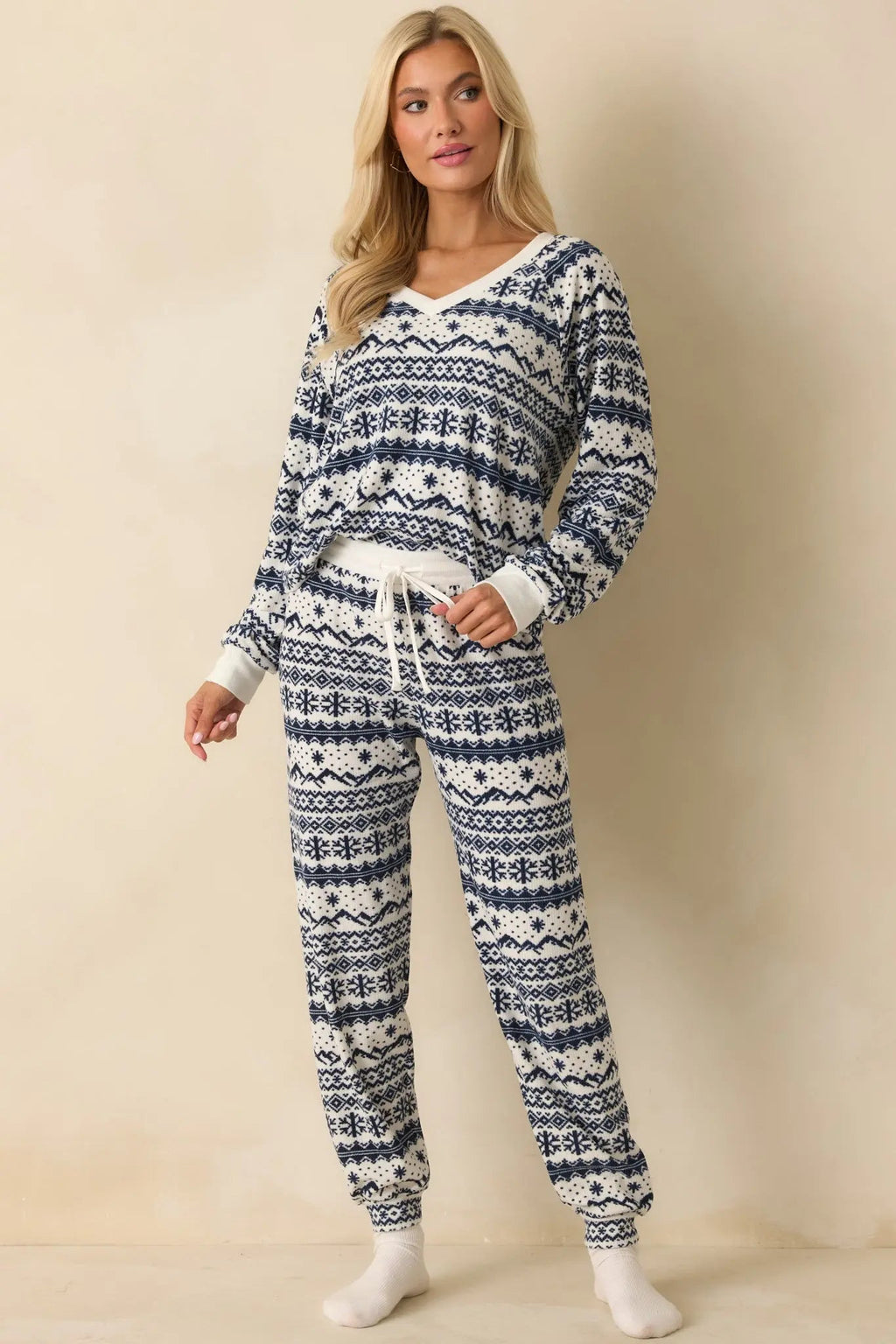 Women's Z Supply Vanilla Ice Twilight Fairisle Jogger Pajama Pants | 95% Polyester & 5% Spandex 1