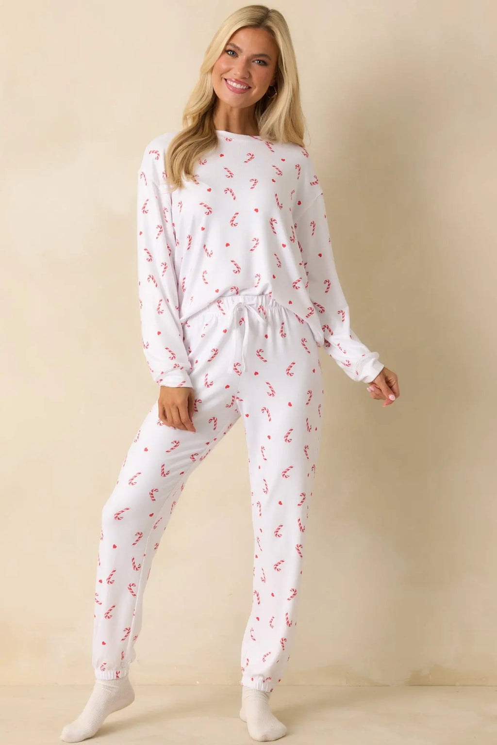Women's Z Supply White Knit Cozy Candy Pajama Pants | 95% Polyester & 5% Spandex 4