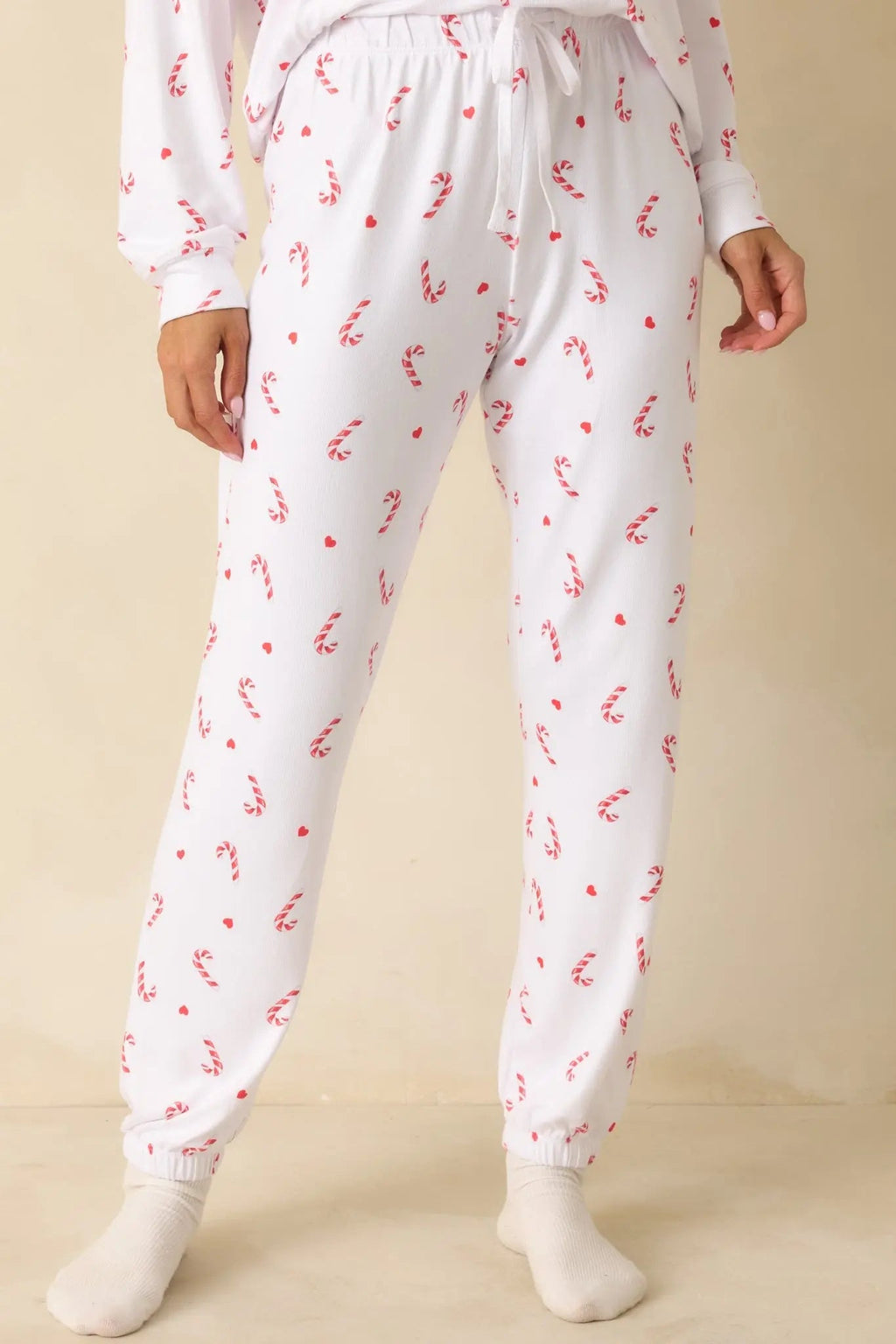 Women's Z Supply White Knit Cozy Candy Pajama Pants | 95% Polyester & 5% Spandex 5